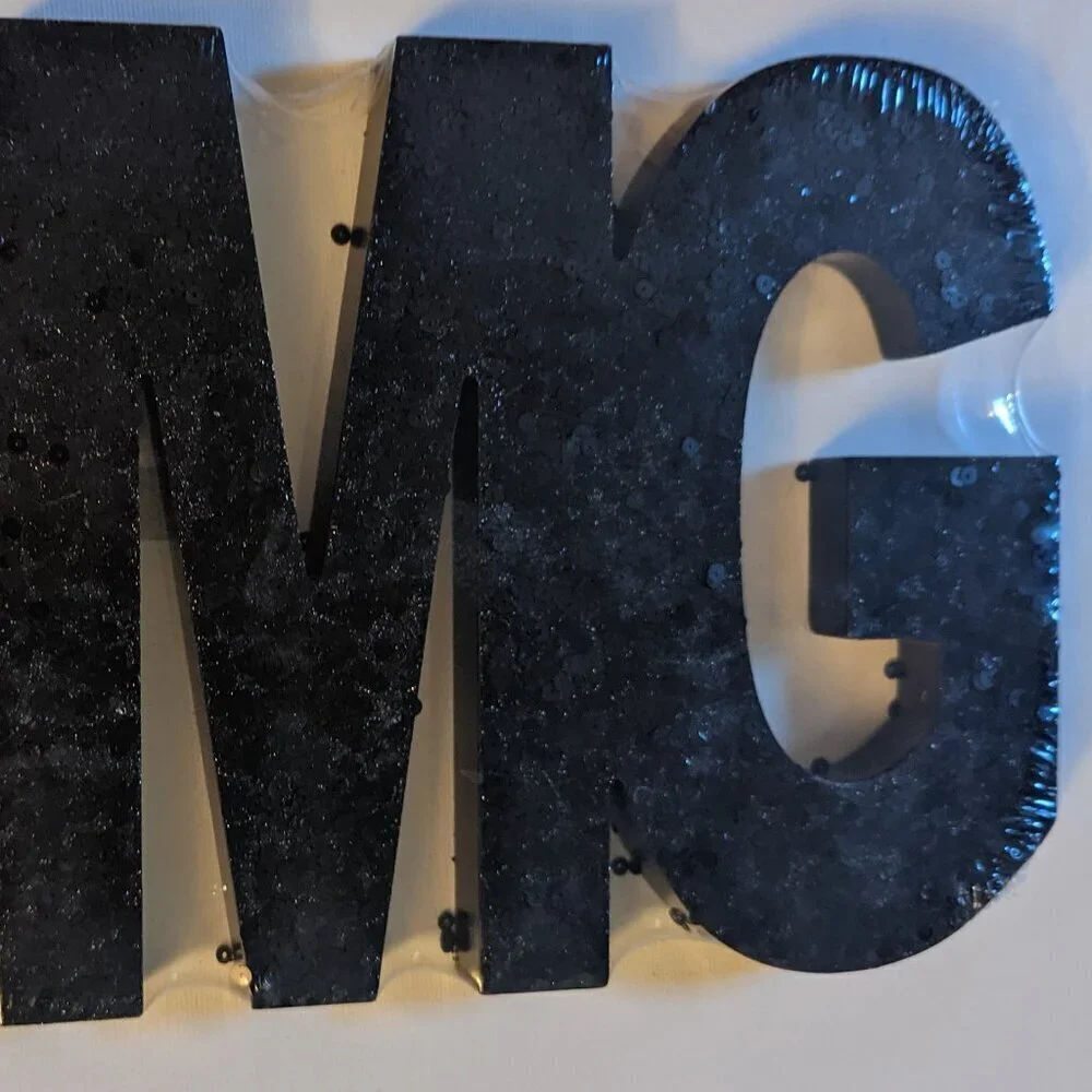 NWT Black Sequin Glitter 'OMG' Sign Retro Block Letters Home Wall Decor Michaels